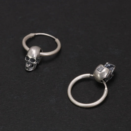 925 Sterling Silver Skull Earrings - Antique Hook Design - Gothic Vintage Jewelry for Men and Women